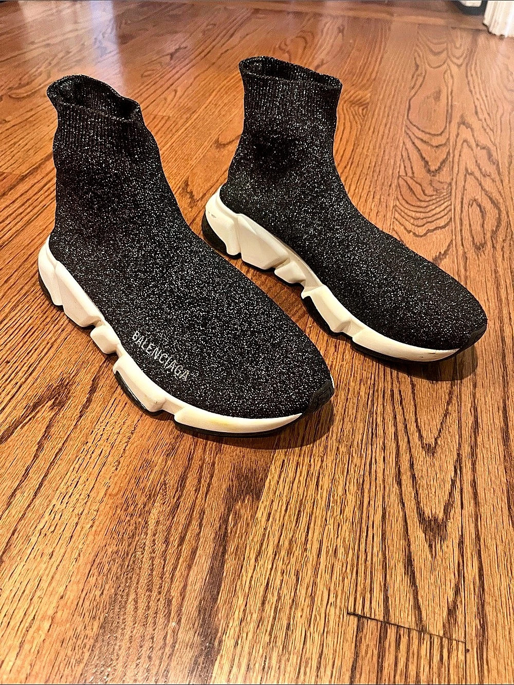 Balenciaga Speed Trainer Black Glitter Black & White US 9